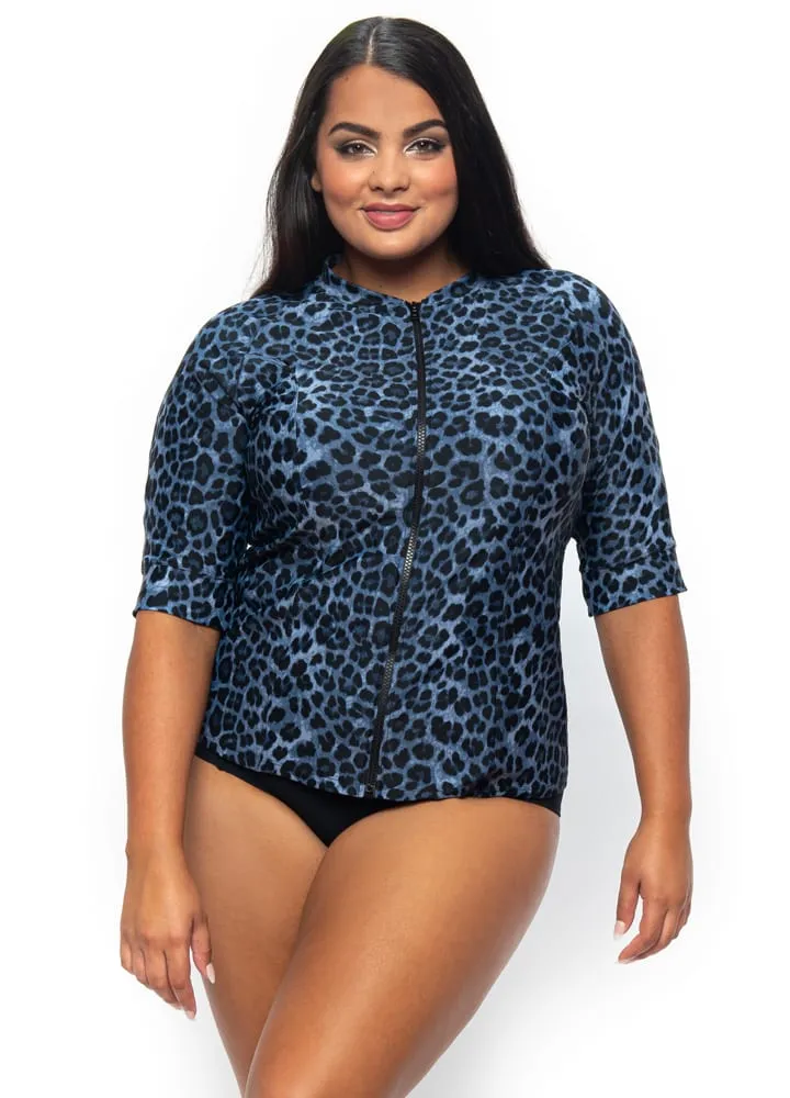 Chlorine Resistant Mid Sleeve Rash Vest - Blue Animal