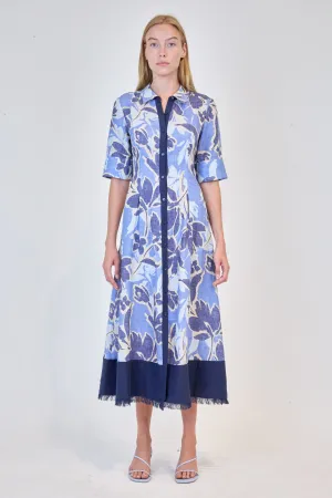 Claudine Shirt Midi Dress in Blue Floral