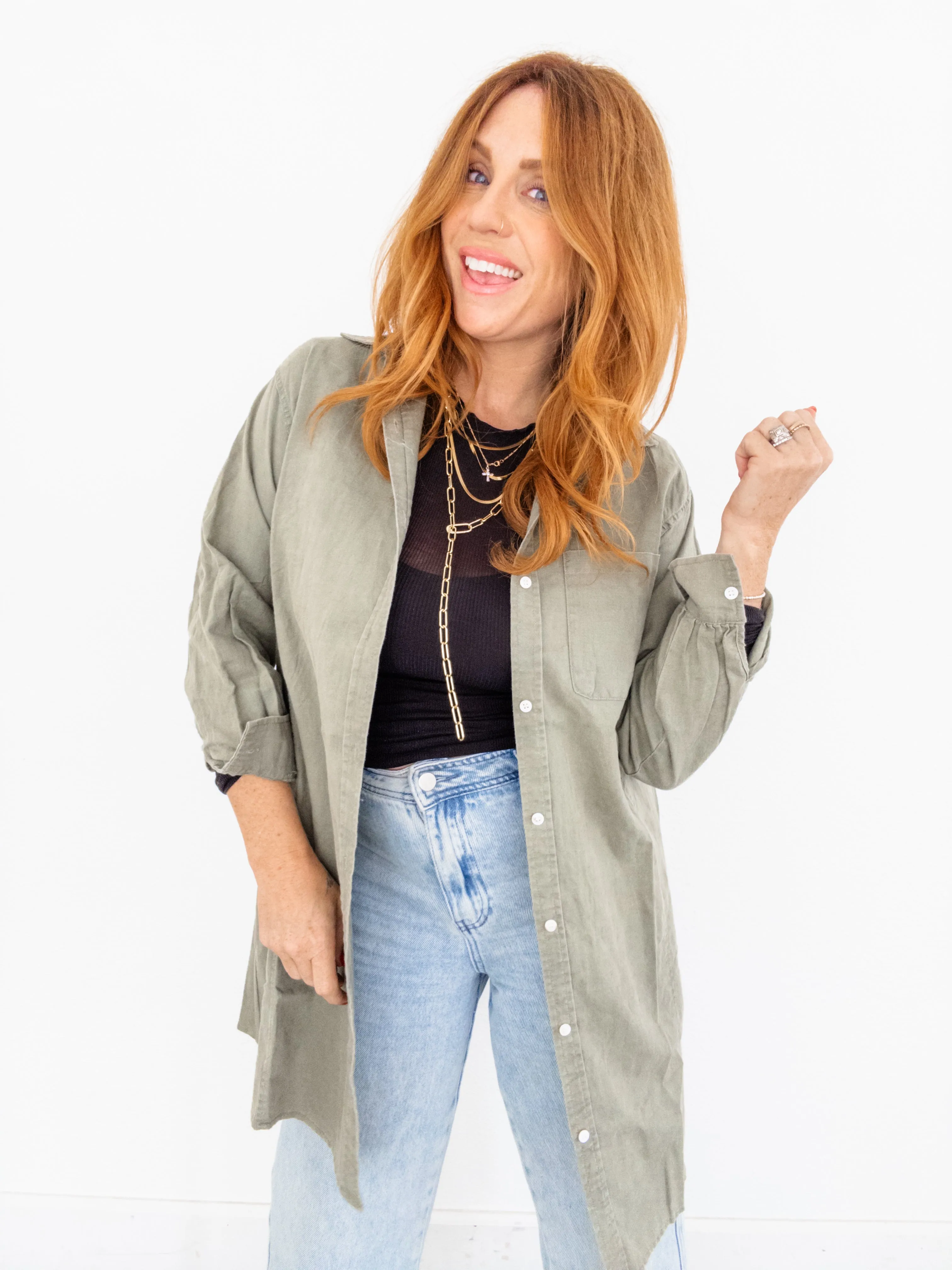 Hit The Trails Tie Back Button Down