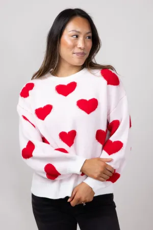 Miracle Multi Heart Sweater for Women in Ivory/Red | W8373-IVORY