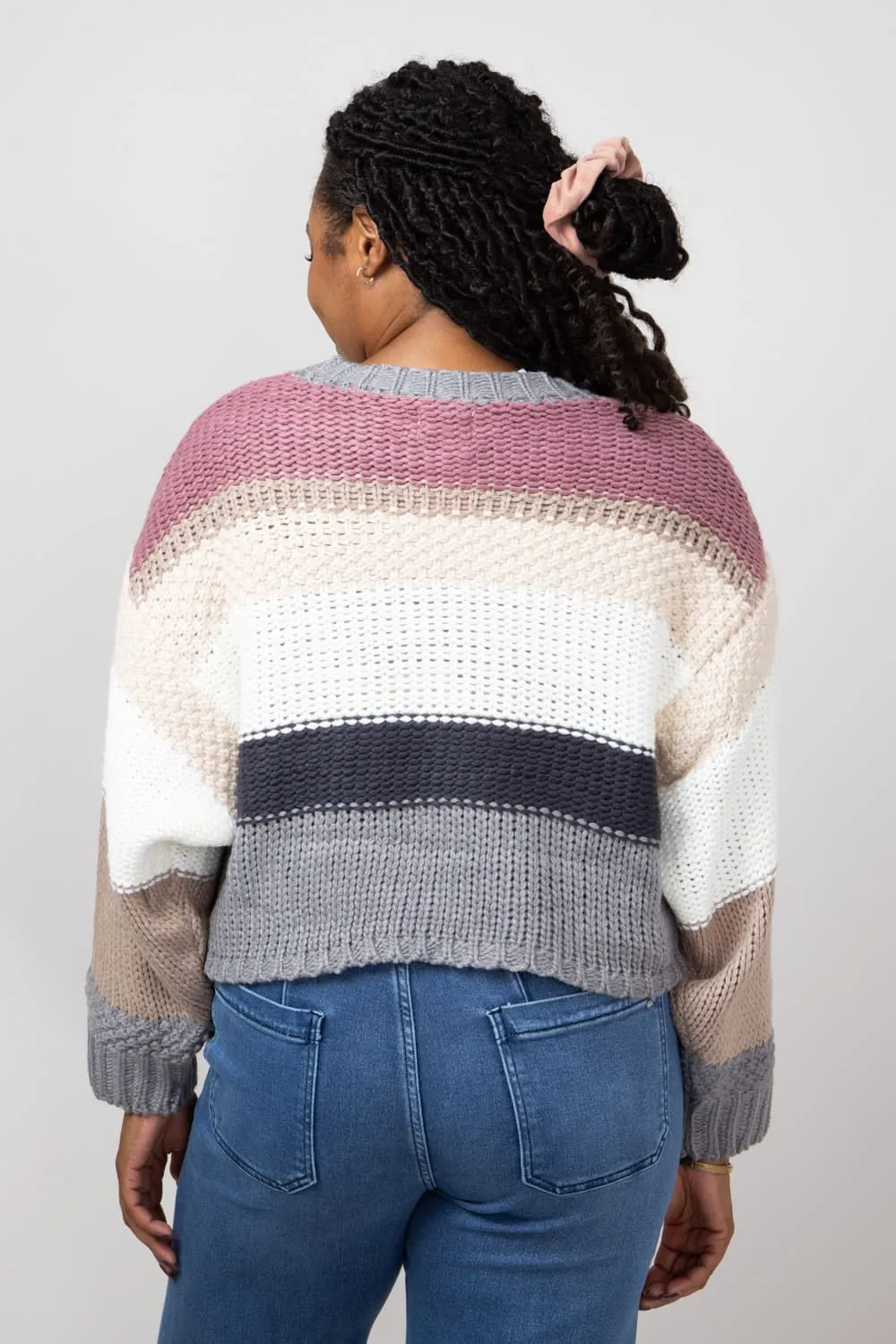 Simply Southern Striped Cropped Sweater for Women in Plum | PP-0224-SWTR-CLRSTRP-PLUM