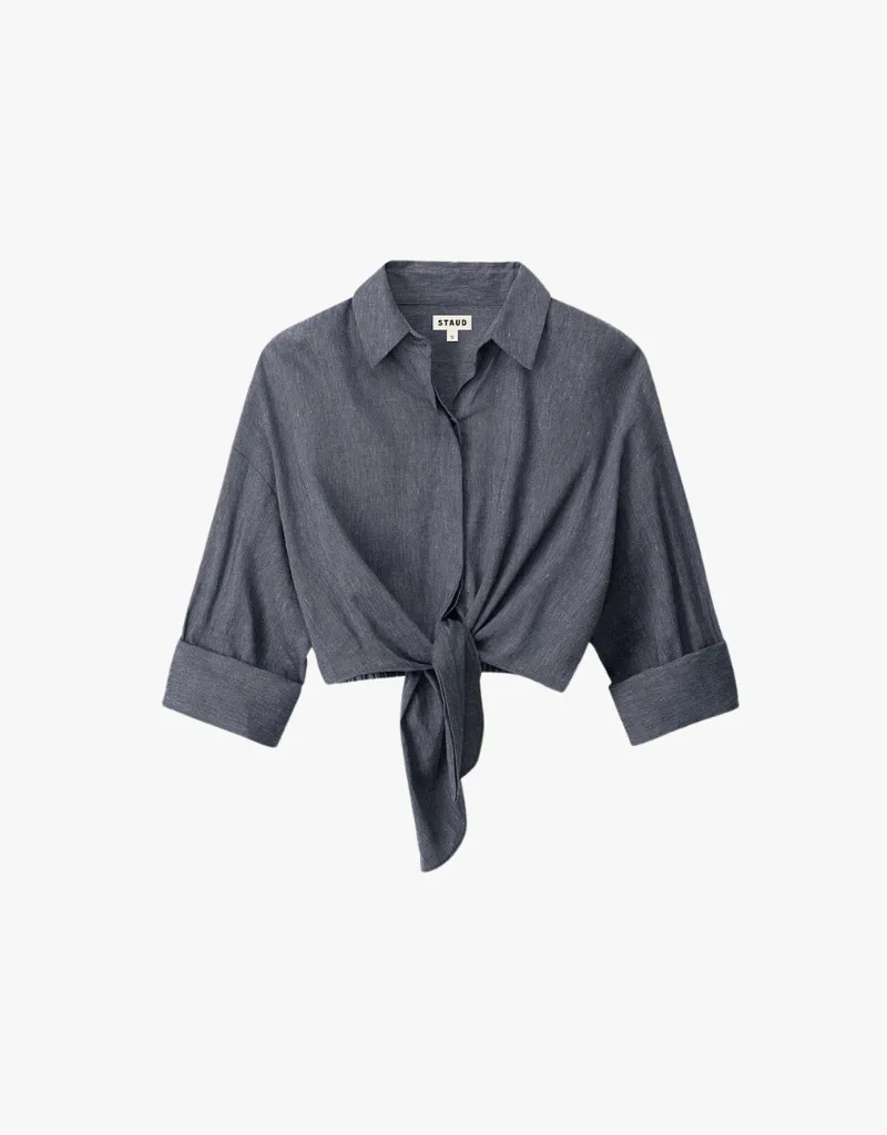 Staud Lisa Linen Top in Chambray