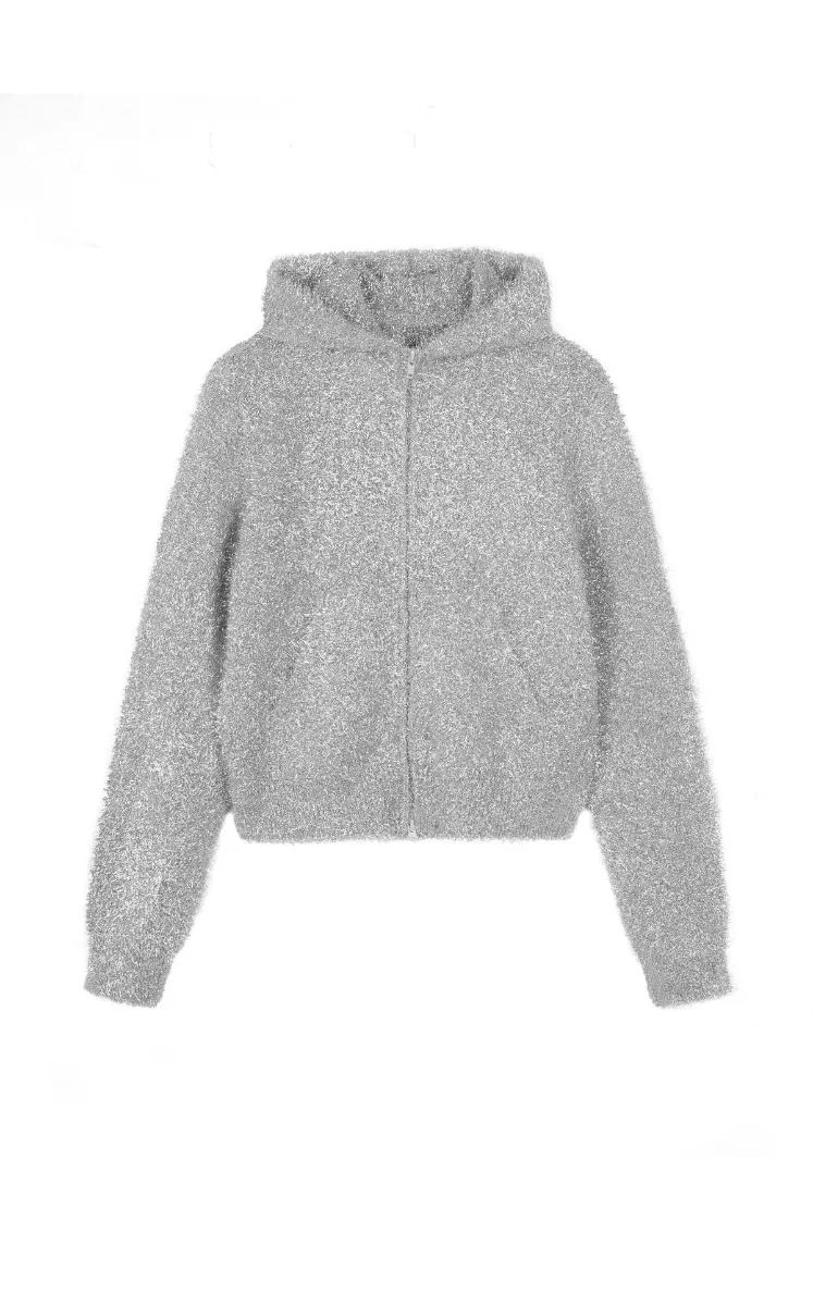 Sweater / JNBY Metallic-Thread Hooded Zip-Closure Cardigan
